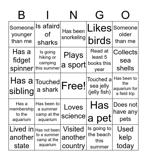 Ocean Adventure 1  Bingo Card