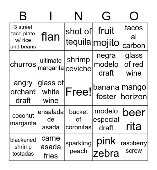 CAFE SABOR Bingo Card