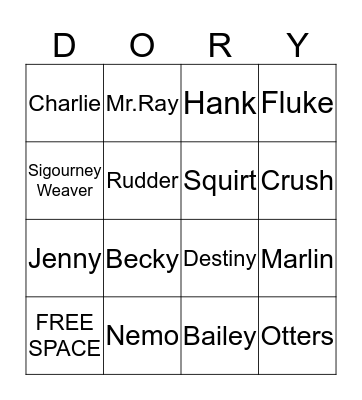 Finding Dory Names Bingo Card