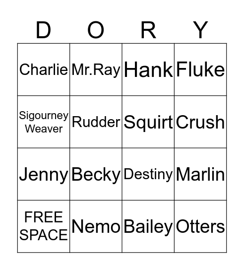 Finding Dory Names Bingo Card