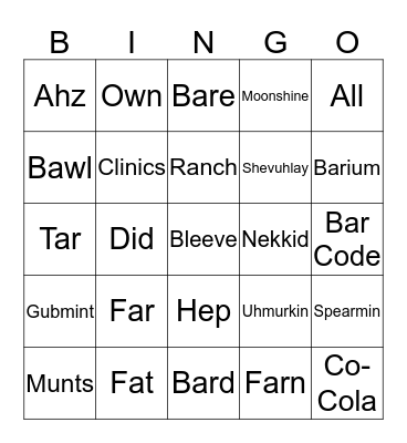 Hill Billy Bingo  Bingo Card