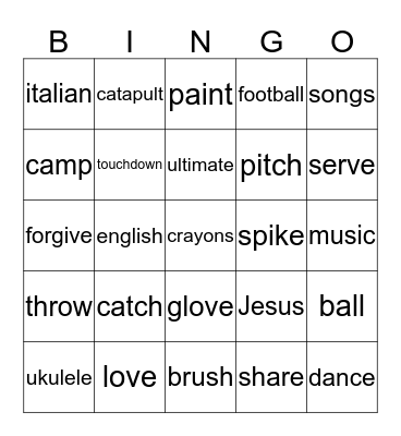 English Sports Camp 2016 Bingo Card