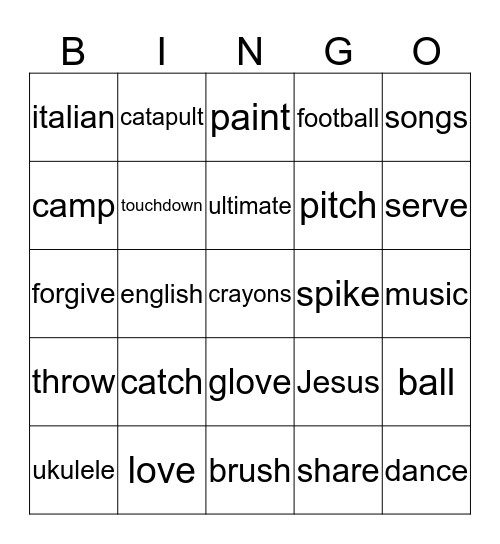 English Sports Camp 2016 Bingo Card