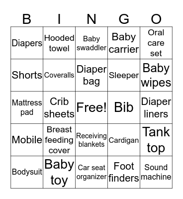 Baby shower Bingo Card