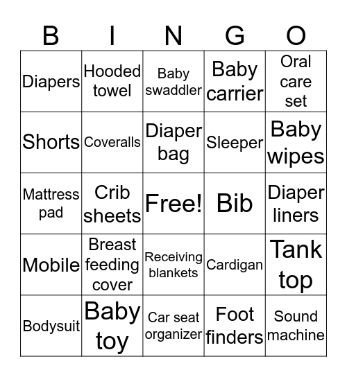 Baby shower Bingo Card