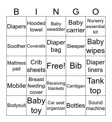 Baby shower Bingo Card
