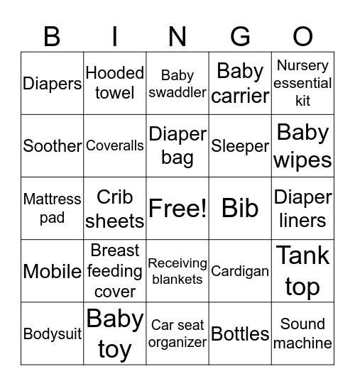 Baby shower Bingo Card