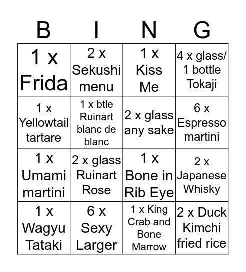 #SEXYBINGO Card