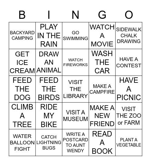 2017 Summer Bingo - Eli and Graham Bingo Card