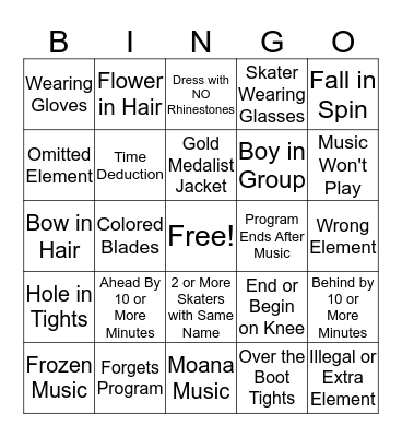 Southport Skater Bingo Card