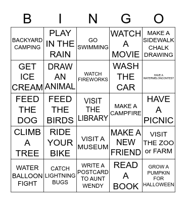 Summer Bingo - Eli and Graham Bingo Card