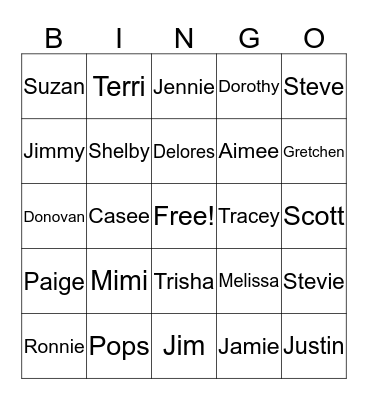 Blakeley Family Bingo Card