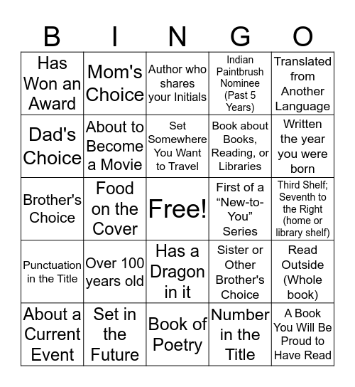 Summer 2017 Book Bingo Card