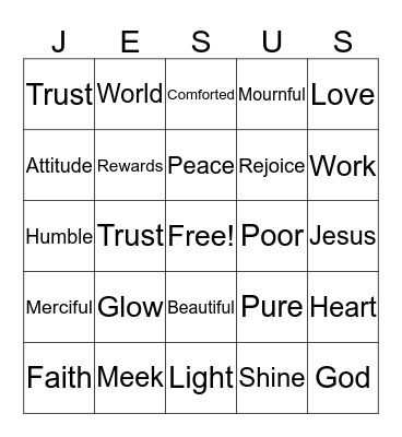 Jesus is The Light Bingo Card