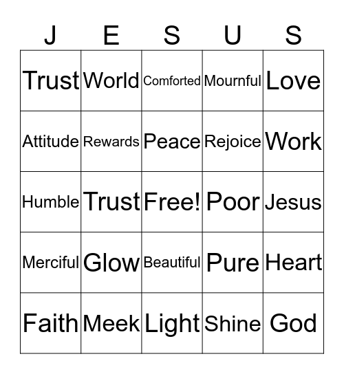 Jesus is The Light Bingo Card