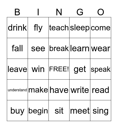 Past participles bingo! Bingo Card