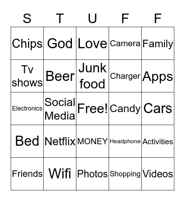 Stuff we love  Bingo Card