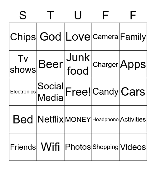 Stuff we love  Bingo Card