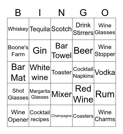 Stock the Bar Gifts! Bingo Card