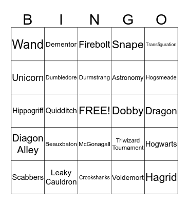 Harry Potter Bingo Card