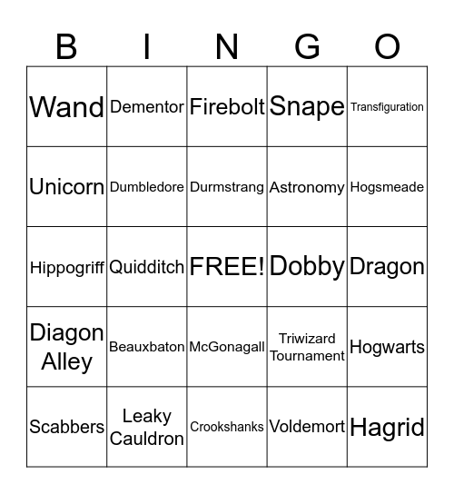 Harry Potter Bingo Card