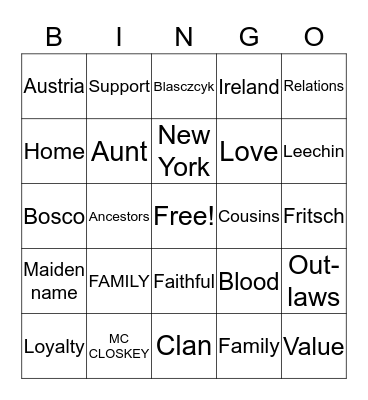 McCloskey Bingo Card