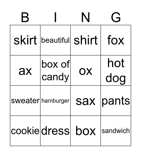unit 8 Bingo Card