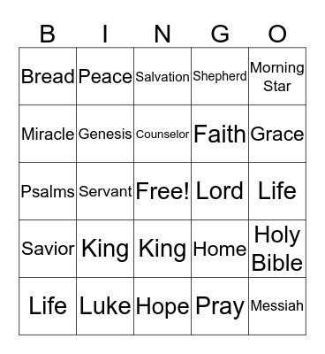 Zion Bingo Card