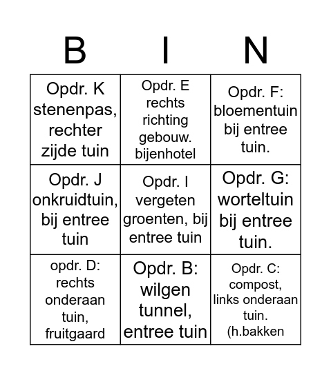 opdrachten Tuin Bingo Card