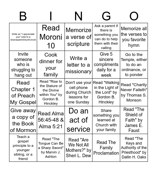 YW BINGO Card