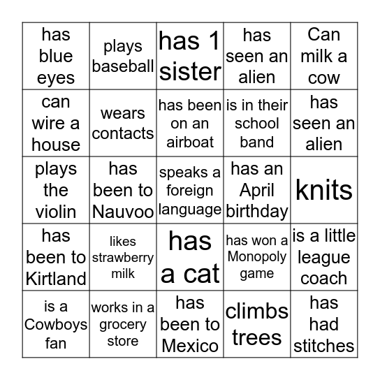 Find someone who . . .                                             (and get them to sign that square!) Bingo Card