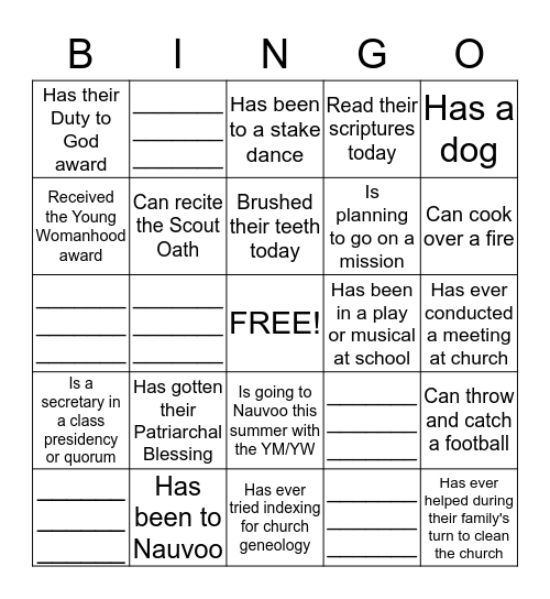 YM/YW  Bingo Card