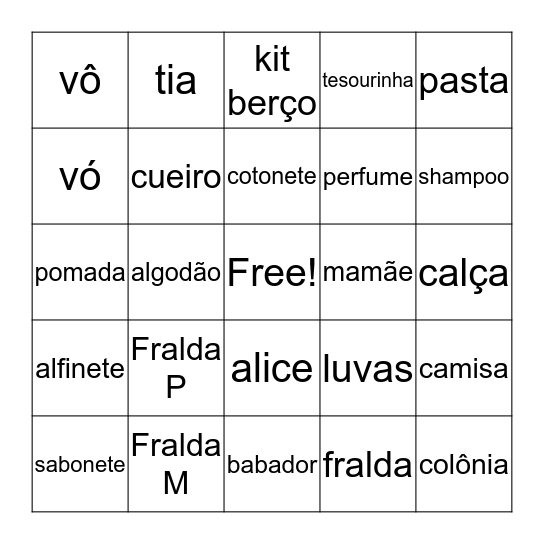 Chá de bebê Alice Bingo Card