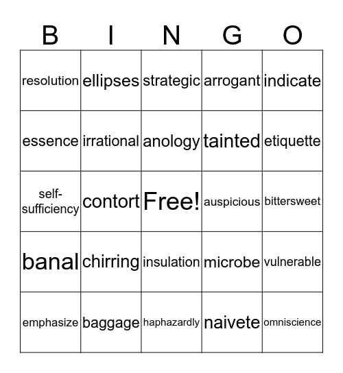 Bingo Days 5 and 6 Bingo Card