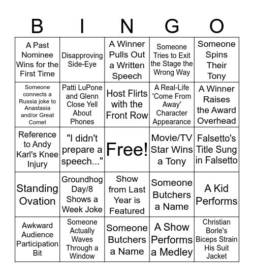 71st Annual Tony Awards: BINGO! Bingo Card