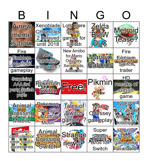 Nintendo E3 2017 Bingo Card