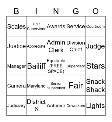 JUDICIARY BINGO Card