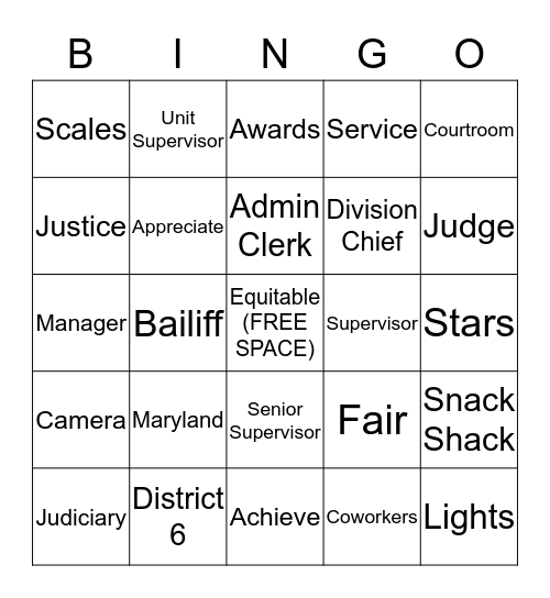 JUDICIARY BINGO Card