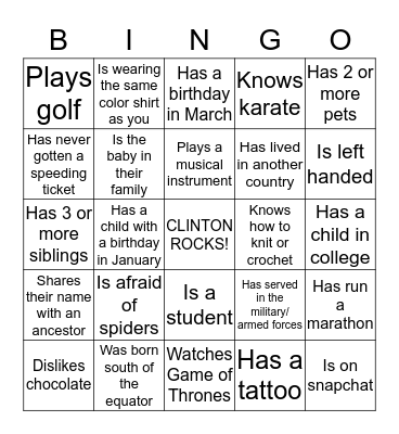 The Clinton School Bingo Card