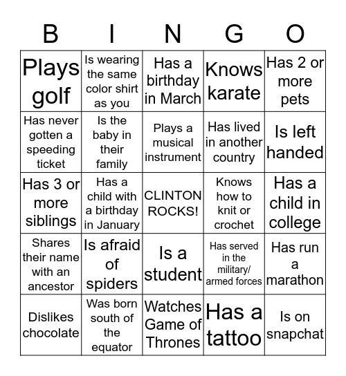 The Clinton School Bingo Card