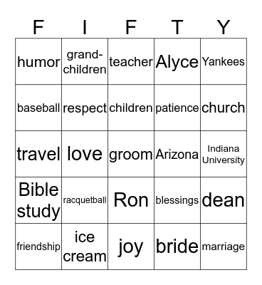 Anniversary BINGO Card