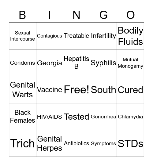 Sexually Transmitted Disease Prevention Education Bingo Card