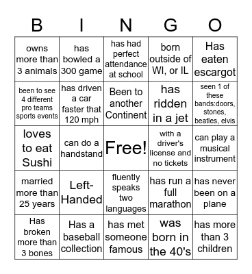 Getting to Know Your Family Bingo Card