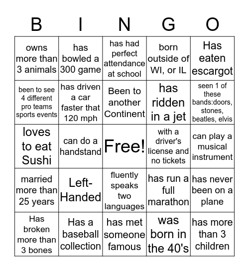 Getting to Know Your Family Bingo Card