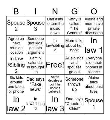 Altschul Reunion 2017 Bingo Card