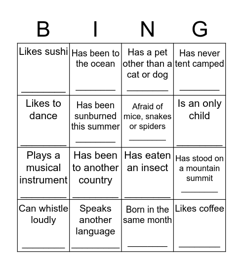 Polk County Conservation Youth Corps Bingo Card