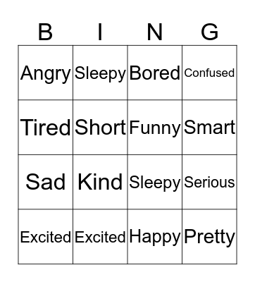 Feelings Bingo Card