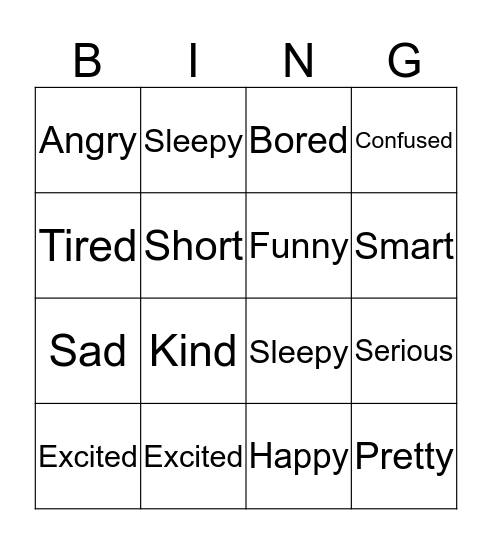 Feelings Bingo Card