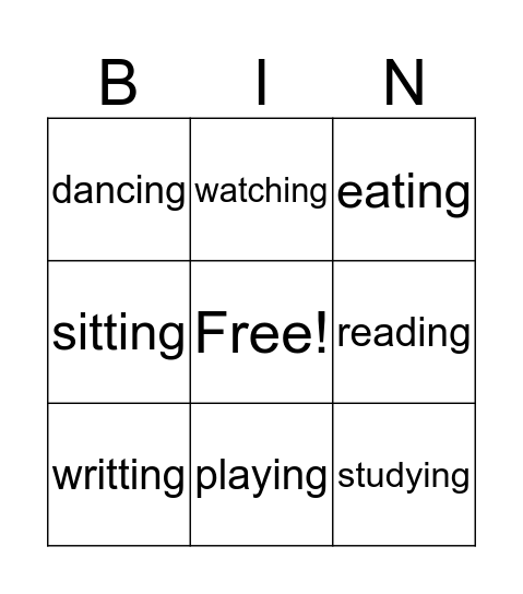 King of -ing Bingo Card