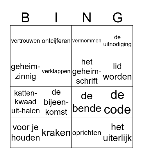Thema Geheimen Bingo Card